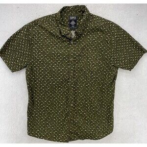 Super Massive Men's Large Olive Green Geometric Polka Dot Short Sleeve Button Up